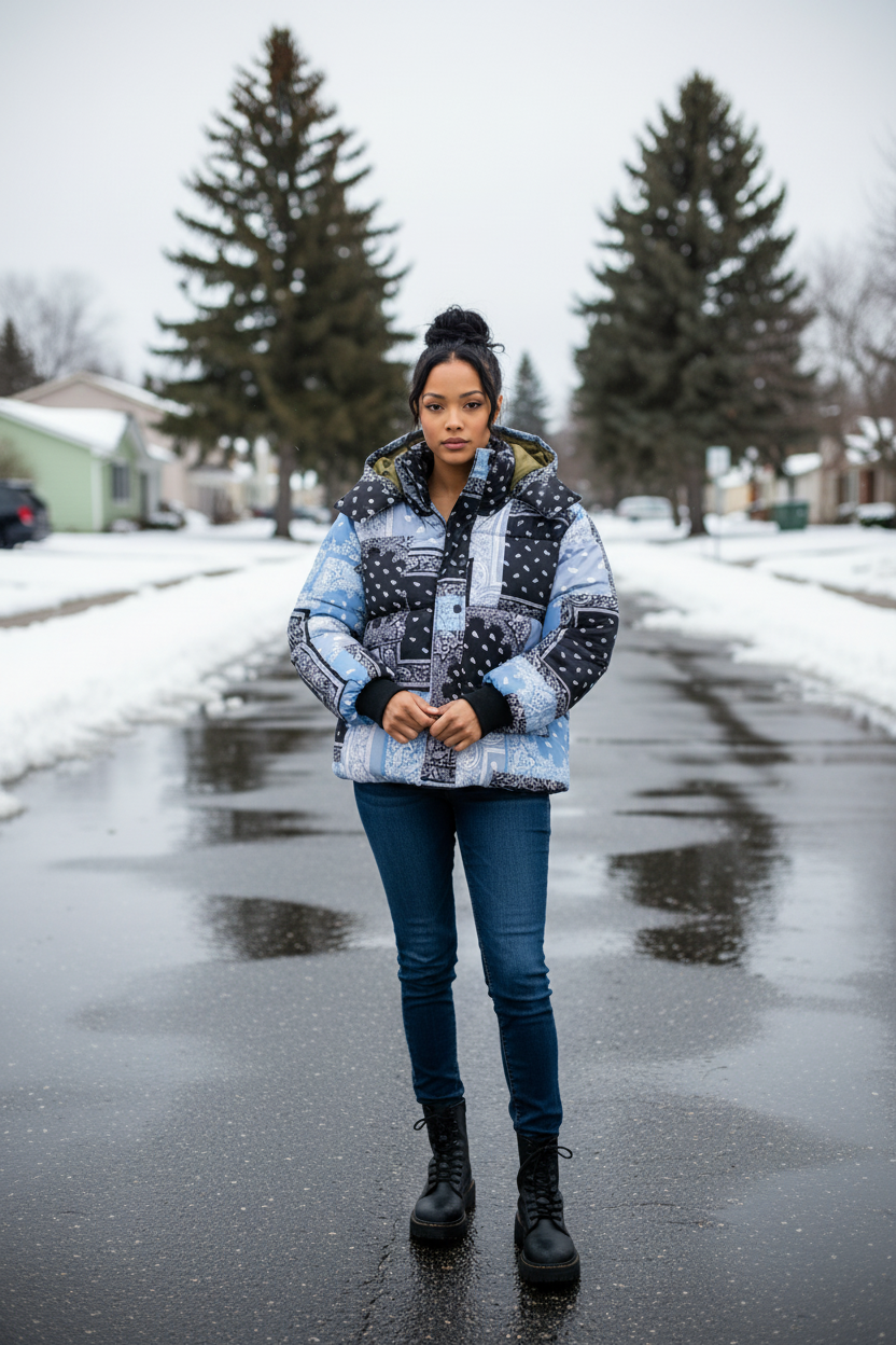 fab'rik Patchwork Puffer Jacket - New With Tags