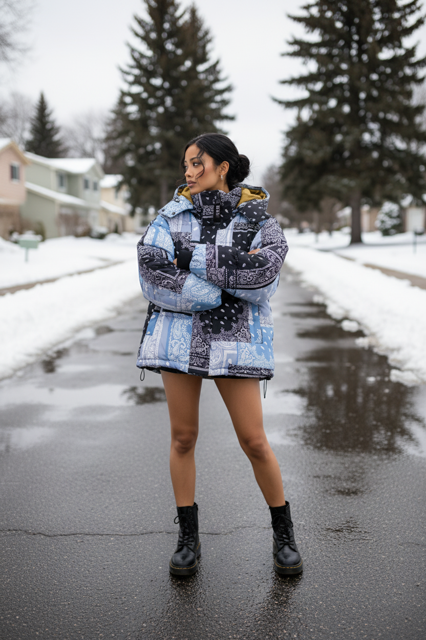 fab'rik Patchwork Puffer Jacket - New With Tags