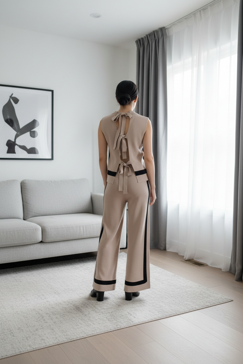 Lalavon Sleeveless Stripe Sweater Top/Pant Set - New Never Worn