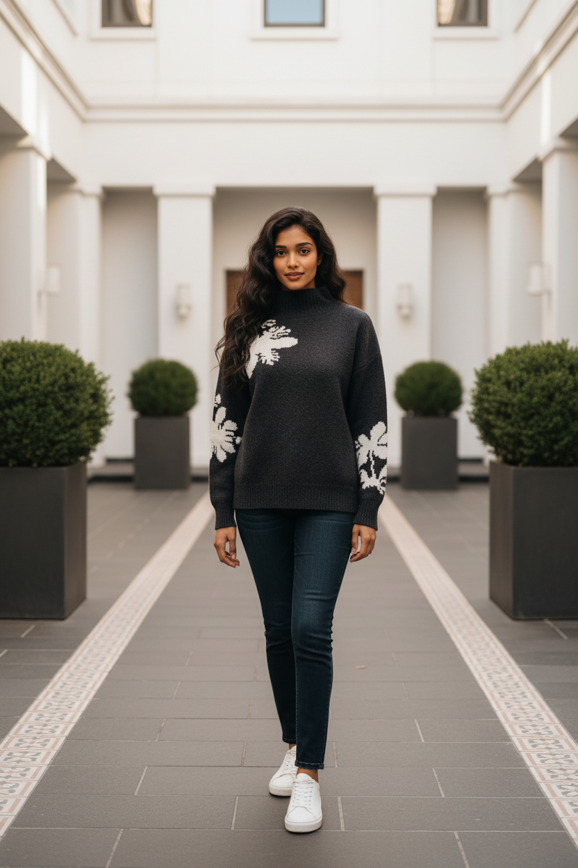 fab'rik Floral Crewneck Pullover Sweater - New With Tags