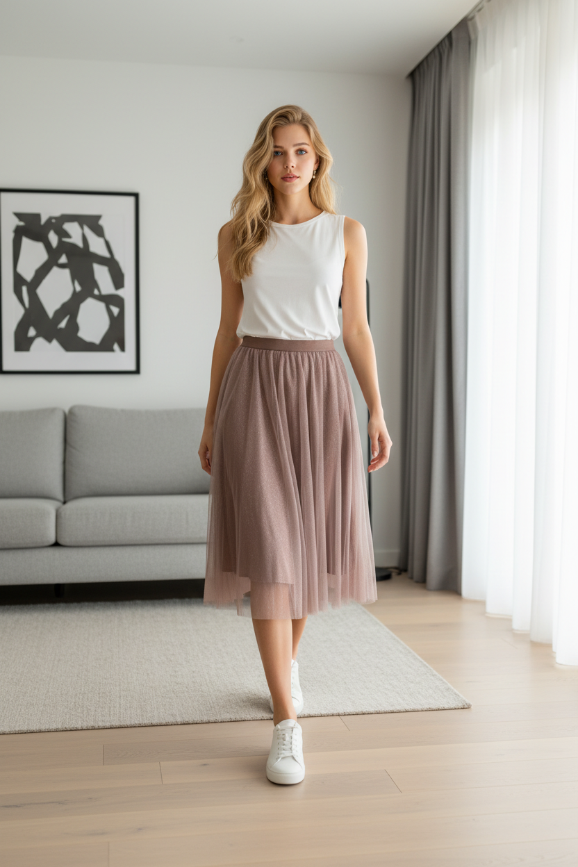 She & Sky Glitter Mesh Midi Skirt - New With Tags