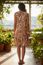 Fab'rik Tan Print Sleeveless Drop Waist Balloon Hem Dress - New Never Worn